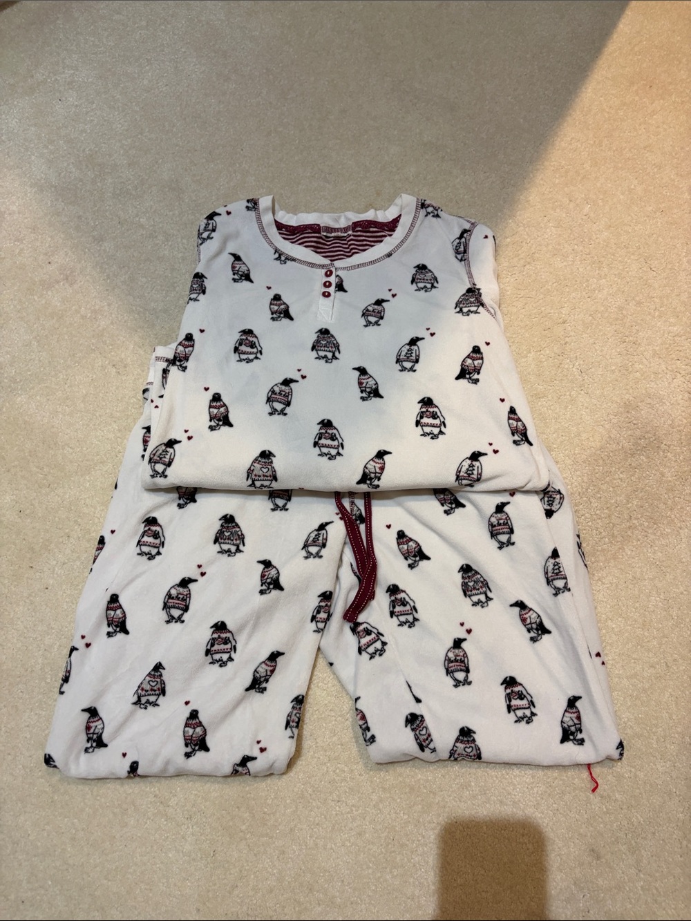 PJ Salvage Cozy White Penguin Print Pajama Set